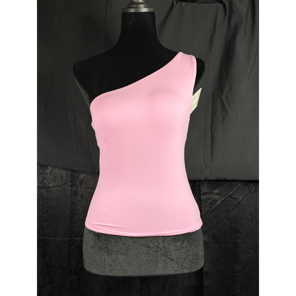 Pink One Shoulder Tank Top with Built-in Shelf Bra Asymmetric Activewear Small